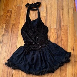 Black Halter Lace-Up Dress